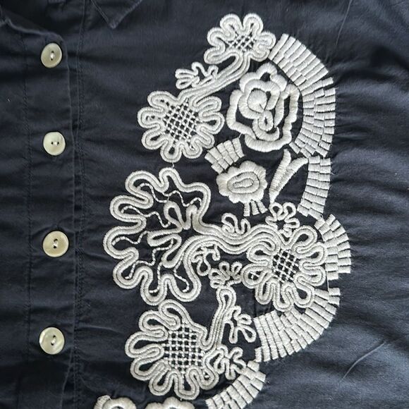 GRETCHEN SCOTT  Acapulco tunic top navy blue white embroidery Size Diva - Picture 11 of 11